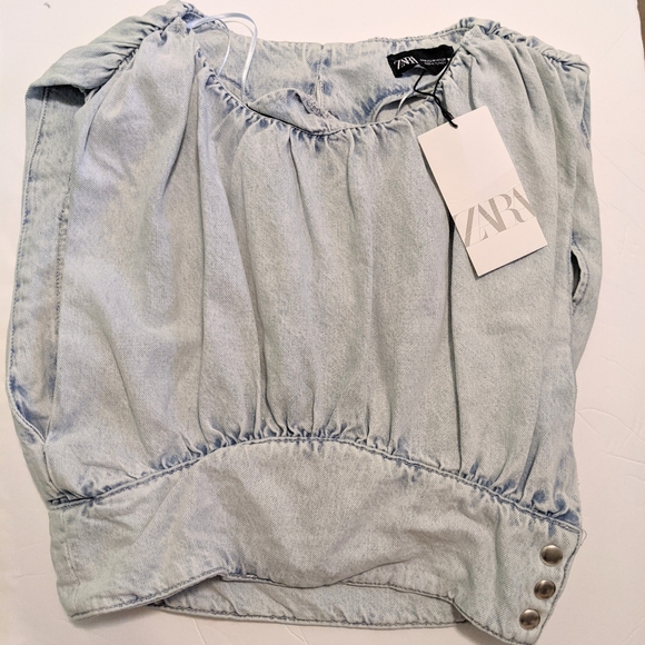 Zara Denim Crop Top - Picture 2 of 6